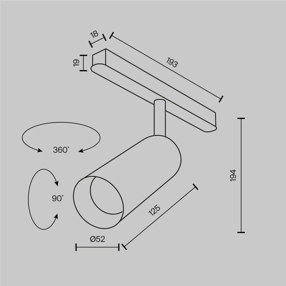 SMART LED прожектор Maytoni Exility Focus LED TR032-4-12W3K-M-DS-BBS, в месингов цвят, схема с размери
