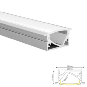 Вграден алуминиев LED профил ACA Lighting LEVI P191U, 2 м, с опалов капак и светене под 45°