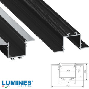 Вграден алуминиев LED профил Lumines Lighting Subli 10-0555-30, черен лак RAL 9005, 3 м за гипсокартон