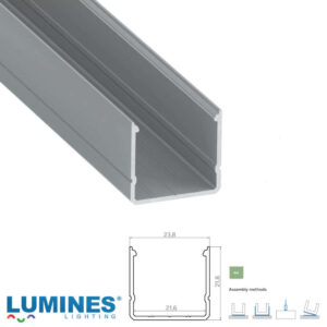 Квадратен алуминиев LED профил Lumines Lighting RAI 10-1794-30, сребрист анодизиран, 3 м за две LED ленти