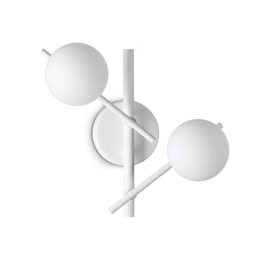Аплик Ideal Lux Atlas AP2 BIANCO 352008 с бял цвят на металните рамена и 2 бели стъклени сфери