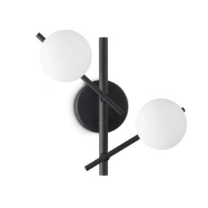 Аплик Ideal Lux Atlas AP2 NERO 365077 с черен цвят на металните рамена и 2 бели стъклени сфери