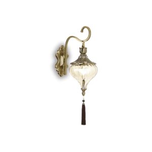 Аплик Ideal Lux Harem AP1 115962 в месингов цвят с кехлибарено стъкло и пискюли на бял фон