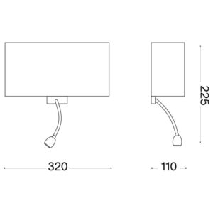 Размерна схема на Ideal Lux Hotel 215709 - дължина 32 см, ширина 11 см и височина 22,5 см