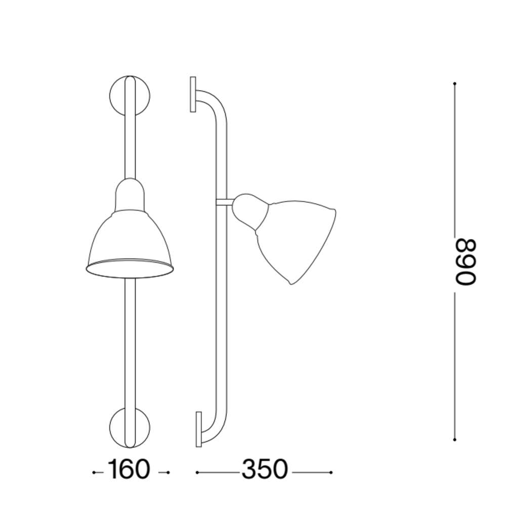 Схема с размери в милиметри на аплик Ideal Lux Shower AP1 179643