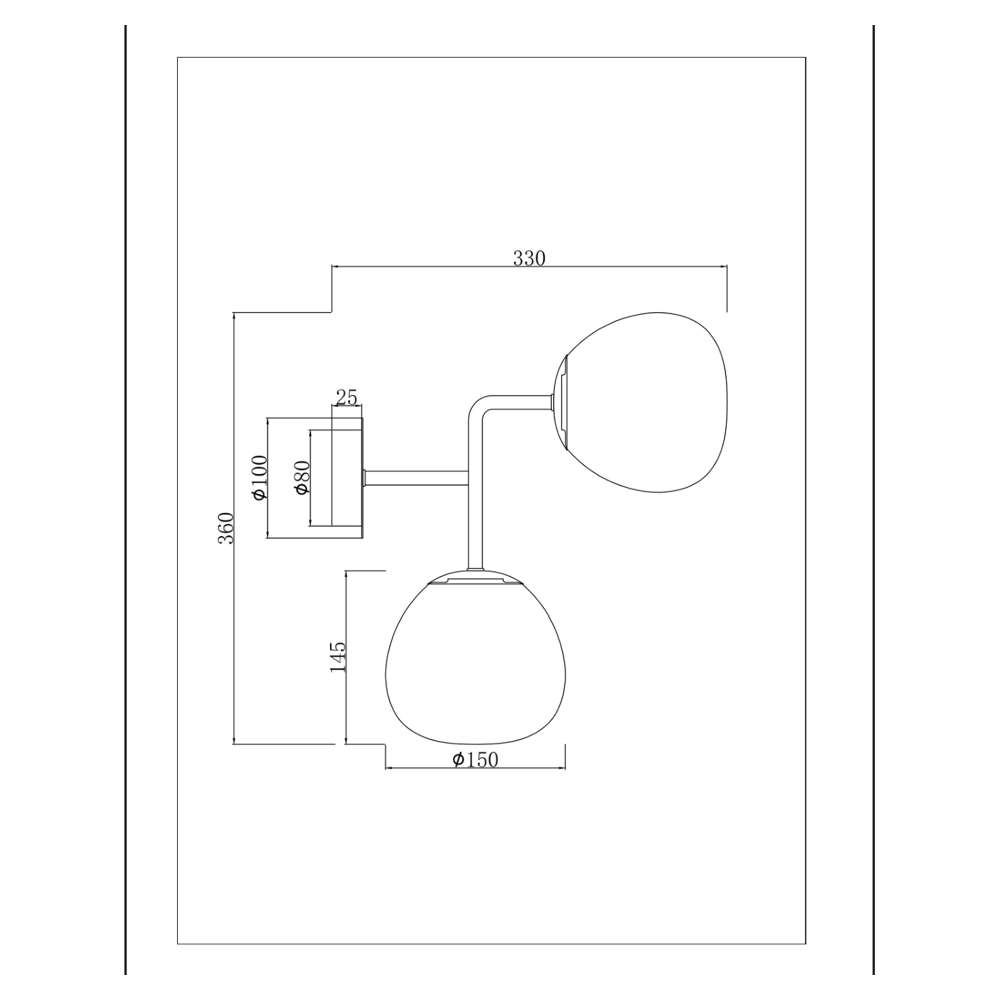 Схема с размерите на Maytoni Erich MOD221-WL-02-N