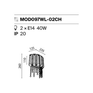 Maytoni Hail MOD097WL-02CH - схема с размери Maytoni Hail MOD097WL-02CH - схема с размери
