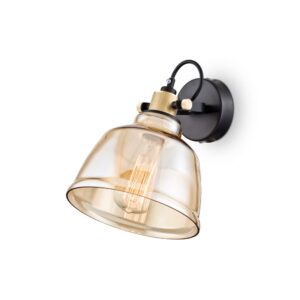Maytoni Irving T163-01-R - аплик с кехлибарен стъклен плафон и метални части в черно и месинг