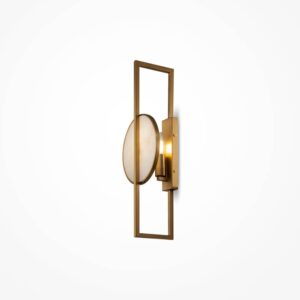 Аплик Maytoni Marmo MOD099WL-01G с висока правоъгълна месингова рамка и кръгъл бял алабастров диск
