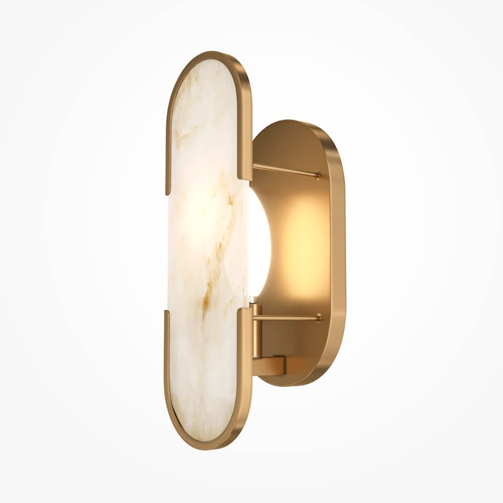 Аплик Maytoni Marmo MOD099WL-01G3 с продълговата бяла алабастрова плоча и месингови детайли