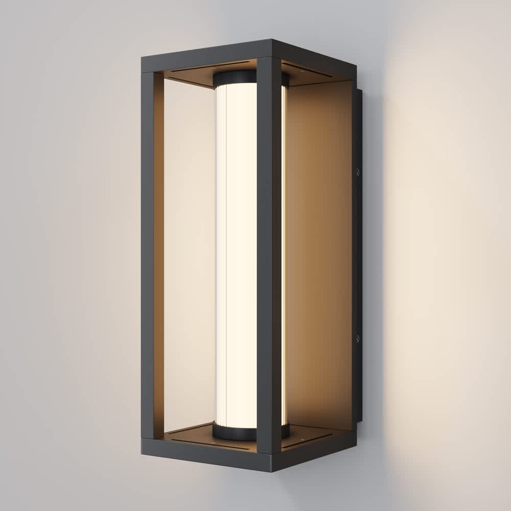 Maytoni Expo O480WL-L12B3K - черен външен LED аплик с правоъгълна рамка и бял цилиндричен дифузер