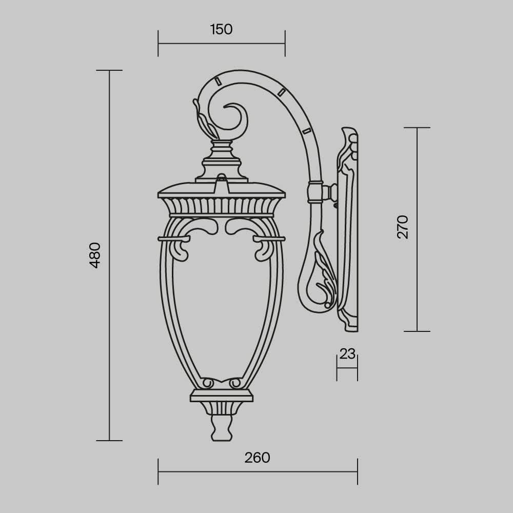 Външен аплик Maytoni Fleur O414WL-01GB, размерна схема