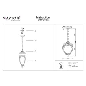 Maytoni Fleur O414PL-01BZ - монтажна и размерна схема Външен пендел Maytoni Fleur O414PL-01BZ, монтажна и размерна схема