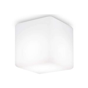 Бял външен плафон Ideal Lux Luna PL1 D11 213200 с кубичен опален дифузер 11 х 11 см и монтажна основа за таван