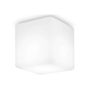 Бял външен плафон Ideal Lux Luna PL1 D20 213194 с кубичен опален дифузер 20 х 20 см и монтажна основа за таван