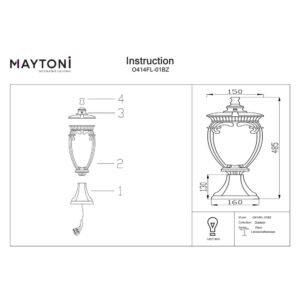 Maytoni Fleur O414FL-01BZ - монтажна и размерна схема Градинска лампа Maytoni Fleur O414FL-01BZ, монтажна и размерна схема