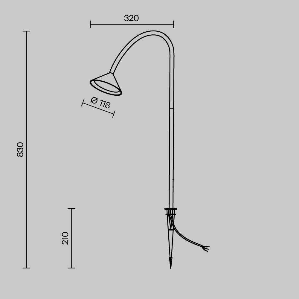Градинска лампа Maytoni Pure O175FL-L5BRK, размерна схема