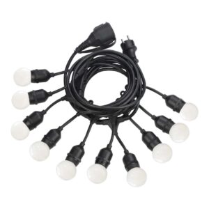 Черен градински гирлянд Ideal Lux Fiesta SP10 246796 с щепсел и букса за удължаване, показан с десет крушки, които се купуват отделно