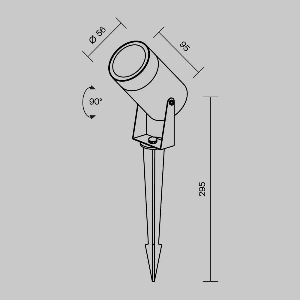 Градински прожектор Maytoni Scope O025FL-01B, размерна схема