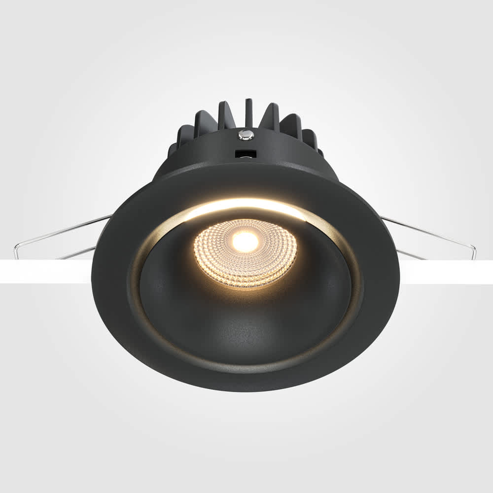 LED луна за вграждане Maytoni Yin DL031-L12W3K-D-B, черна, страничен изглед на вграждането в таван
