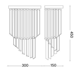 Ideal Lux Carlton AP3 213491 - схема с размери Размерна схема на аплик Ideal Lux Carlton AP3 213491: дължина 30 см, ширина 15 см и височина 45 см
