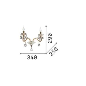 Ideal Lux Negresco 087757 - схема с размери Размерна схема на Ideal Lux Negresco 087757 - дължина 34 см, височина 29 см и отстояние от стената 25 см