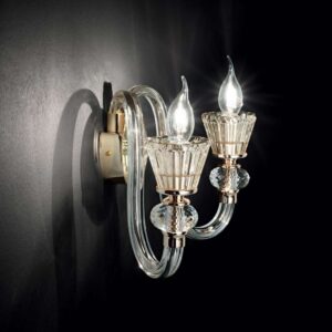 Ideal Lux Strauss 140599 - монтиран на стена Аплик Ideal Lux Strauss 140599 с две стъклени рамена и кристални детайли върху тъмна стена