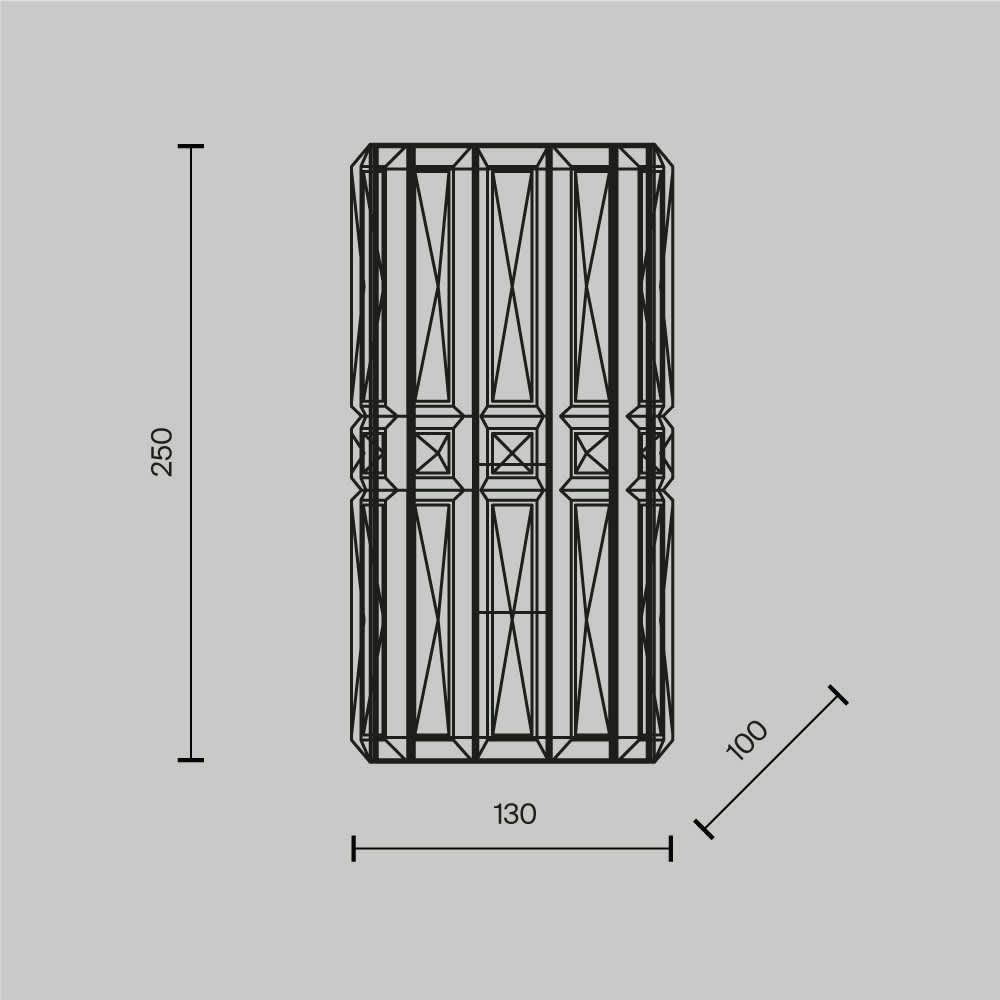 Схема на Maytoni Facet MOD094WL-01CH: височина 250 мм, ширина 130 мм и отстояние от стената 100 мм