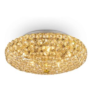 Кристалният плафон Ideal Lux King PL5 073187 с метални пръстени в цвят златист, сниман отдолу и отстрани