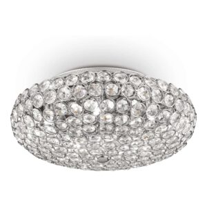 Кристалният плафон Ideal Lux King PL5 075419 с метални пръстени в цвят хром, сниман отдолу и отстрани