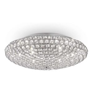 Кристалният плафон Ideal Lux King PL9 073255 с метални пръстени в цвят хром, сниман отдолу и отстрани