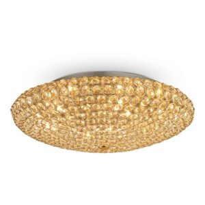 Кристалният плафон Ideal Lux King PL9 073262 с метални пръстени в цвят златист, сниман отдолу и отстрани