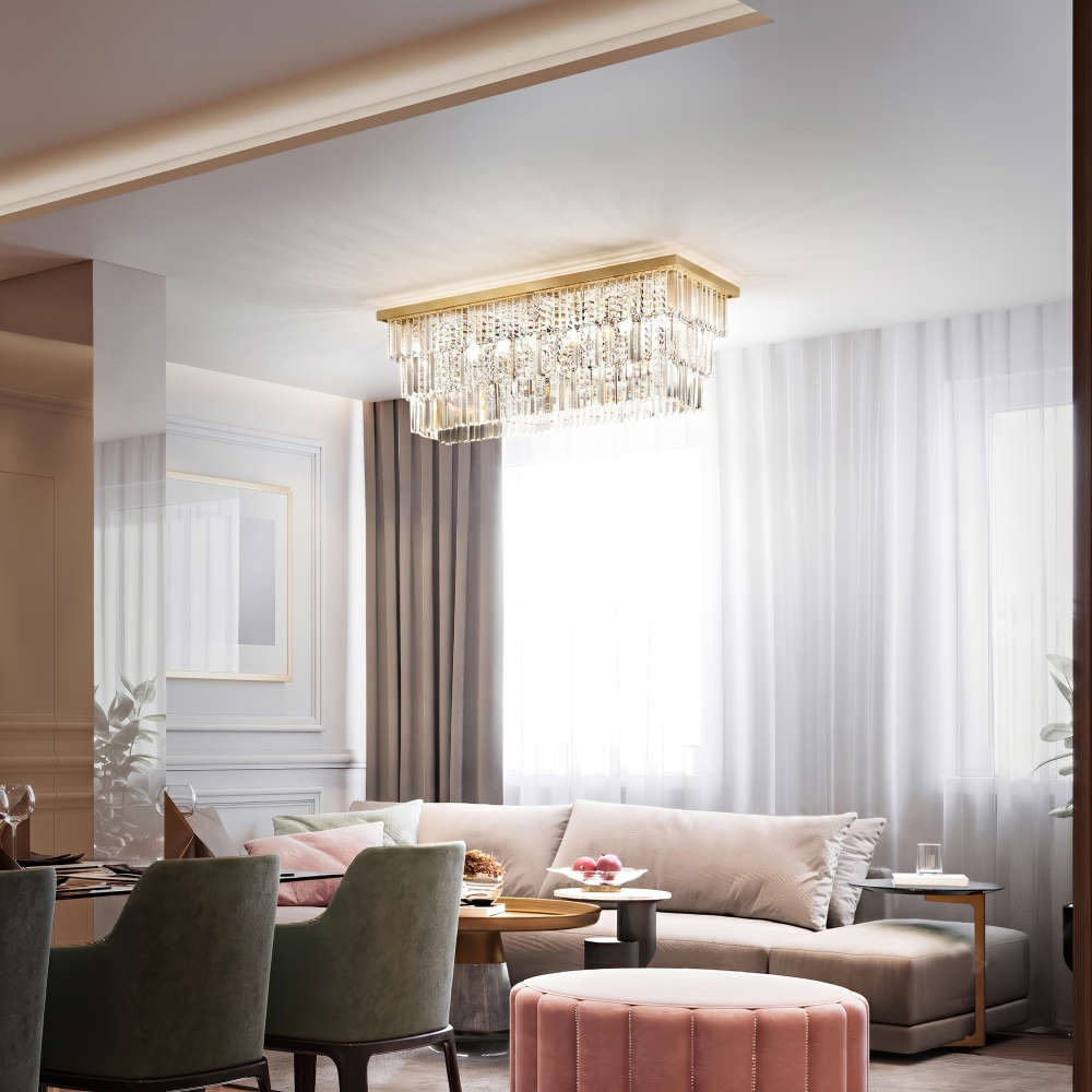 Ideal Lux Martinez 213569 - златист кристален плафон над кът с диван и кресла