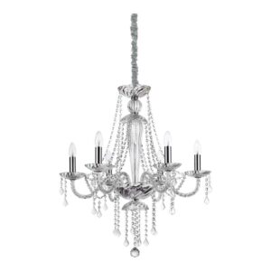 Кристален полилей Ideal Lux Amadeus SP6 168753 с шест рамена, хромирана рамка и кристални висулки