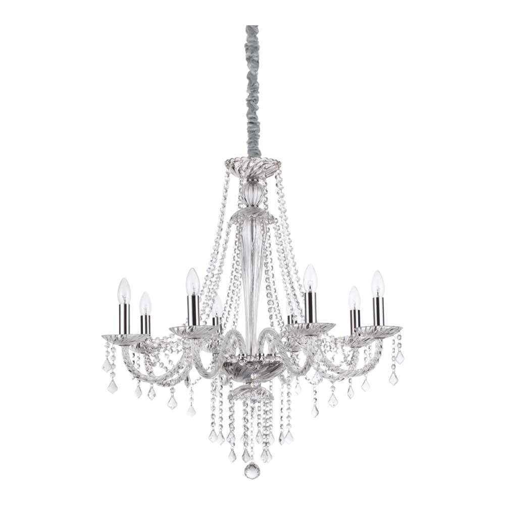Полилей Ideal Lux Amadeus SP8 168777 с осем рамена, хромирани детайли и висящи кристали