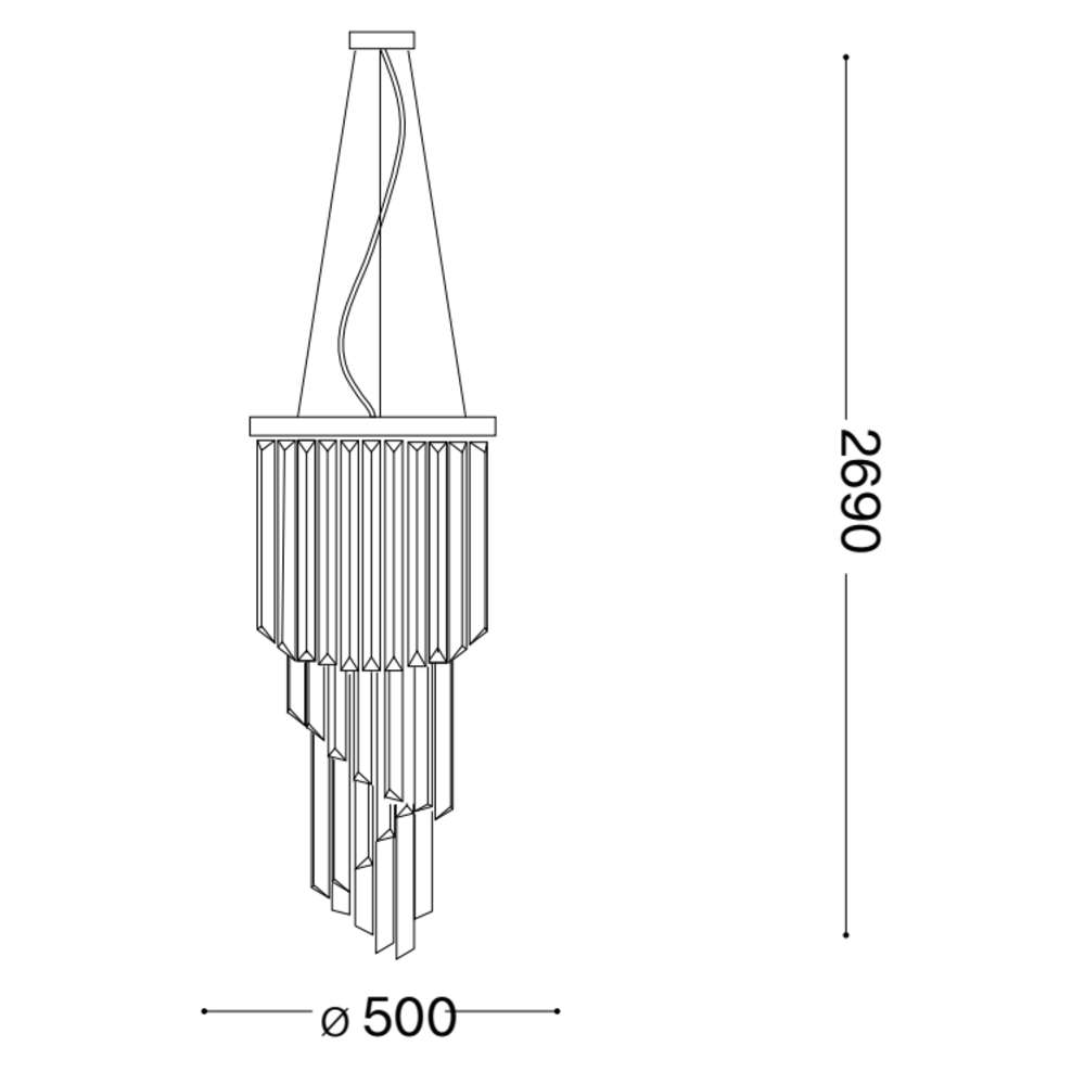Схема с размери на Ideal Lux Carlton SP12 213521 - диаметър 50 см и максимална височина 269 см
