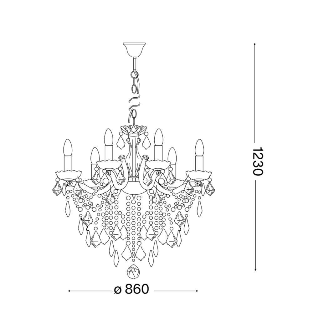 Официална схема с размерите на Ideal Lux Florian SP18 075150 в милиметри