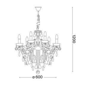 Официална схема с размерите на Ideal Lux Florian SP6 035635 в милиметри