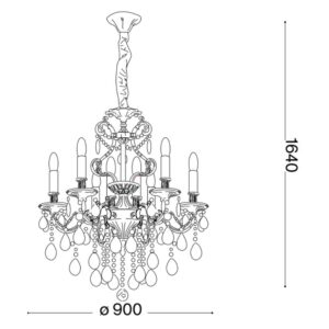 Размерна схема на полилей Ideal Lux Gioconda SP12 164953 с диаметър 90 см и максимална височина 164 см