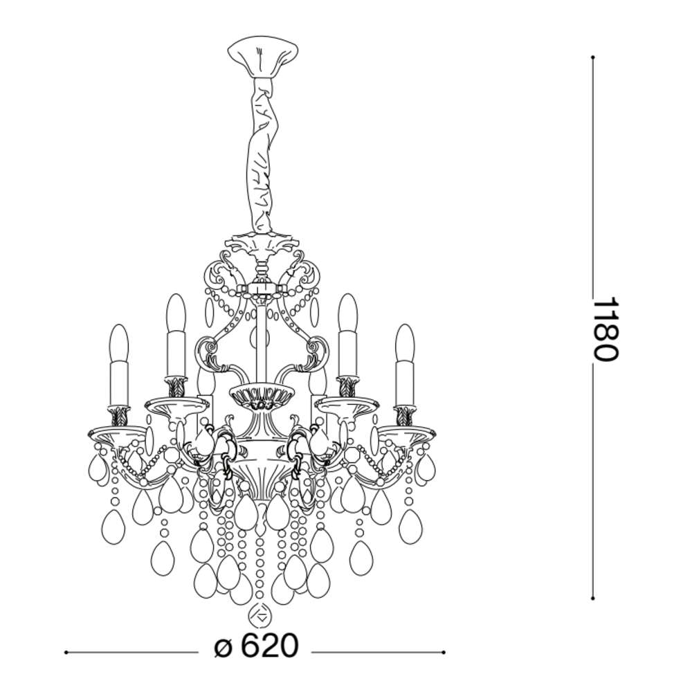 Схема с размери на Ideal Lux Gioconda SP6 044927 - диаметър 62 см и максимална височина 118 см