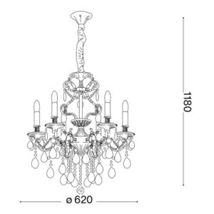 Схема с размери на Ideal Lux Gioconda SP6 060507 - диаметър 62 см и максимална височина 118 см