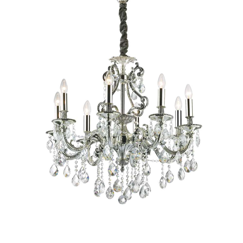 Полилей Ideal Lux Gioconda SP8 044934 със сребристо покритие и прозрачни кристали
