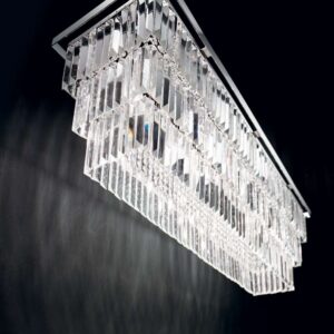 Ideal Lux Martinez 166360 - детайл Ideal Lux Martinez 166360 - светещи прозрачни кристали и хромирана рамка на правоъгълния полилей