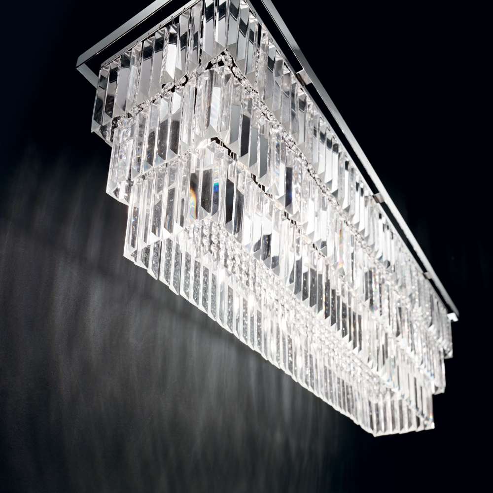 Ideal Lux Martinez 166360 - светещи прозрачни кристали и хромирана рамка на правоъгълния полилей