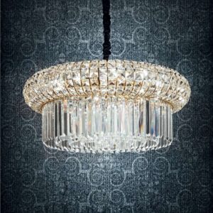 Nabucco SP16 237800 - включен кристален полилей в интериор Златистият кристален полилей Ideal Lux Nabucco SP16 237800, окачен пред тъмна стена