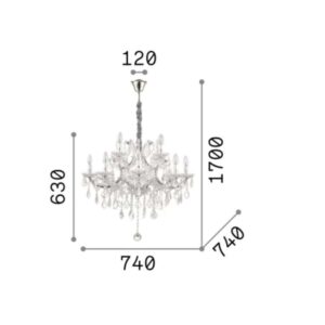 Ideal Lux Napoleon 167404 - схема с размери Размерна схема на Ideal Lux Napoleon 167404 - диаметър 74 см и максимална обща височина 170 см
