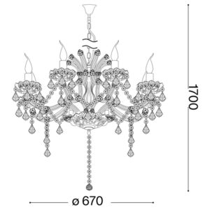 Размерна схема на Ideal Lux Napoleon 167398 - диаметър 67 см и максимална обща височина 170 см