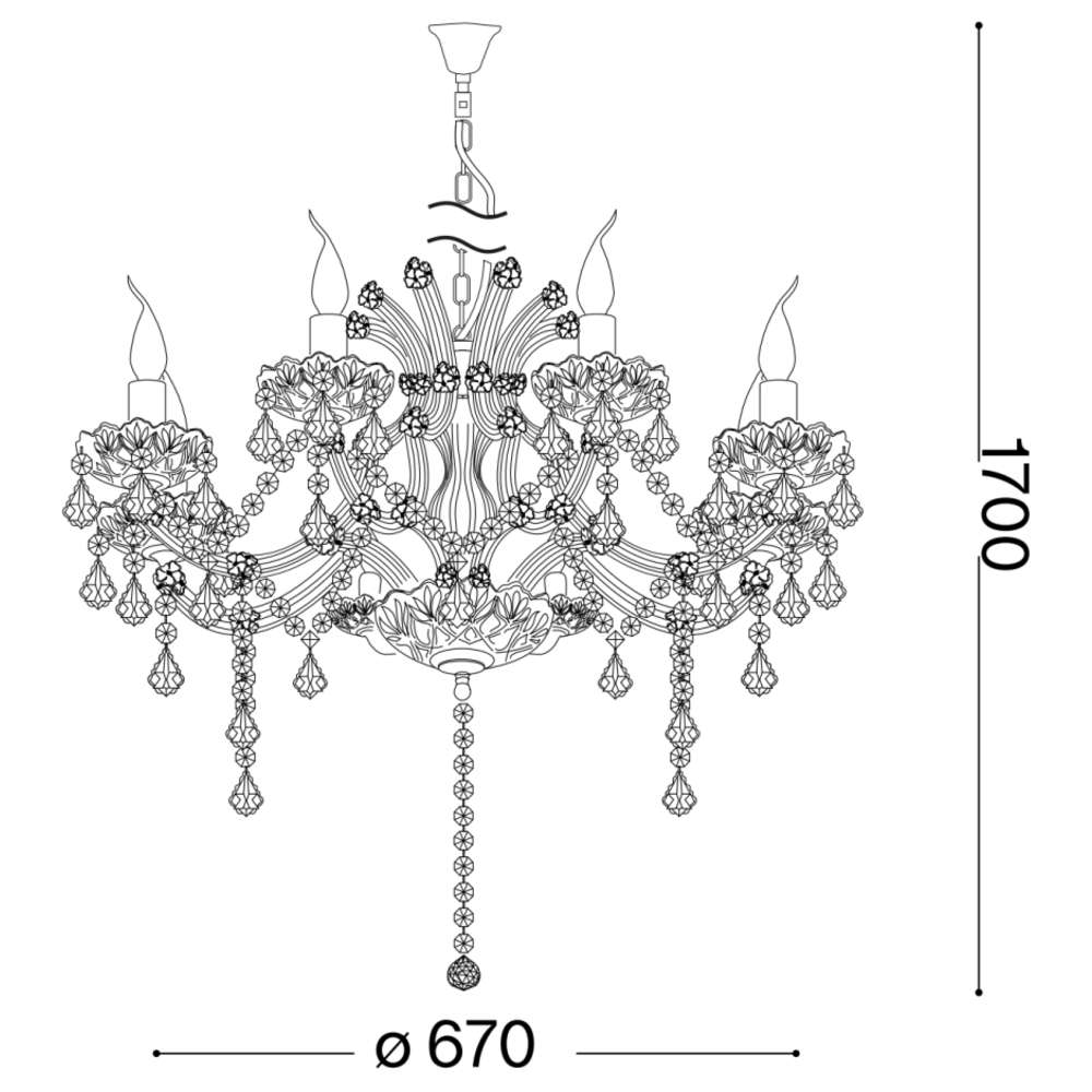Размерна схема на Ideal Lux Napoleon 167398 - диаметър 67 см и максимална обща височина 170 см