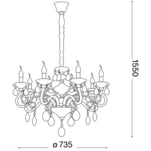 Ideal Lux Negresco 087764 - схема с размери Размерна схема на Ideal Lux Negresco 087764 - диаметър 73,5 см и максимална обща височина 155 см