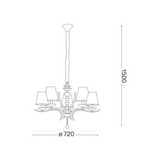 Pegaso SP5 066448 - схема с размери Схема с размери на Ideal Lux Pegaso SP5 066448 с диаметър 72 см и максимална височина 150 см